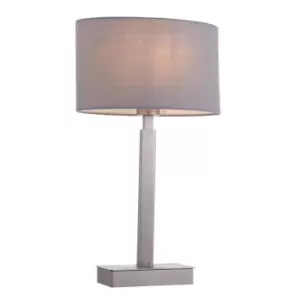 Image of Table Lamp Matt Nickel Plate & Grey Fabric 60W E27 Base & Shade e10458