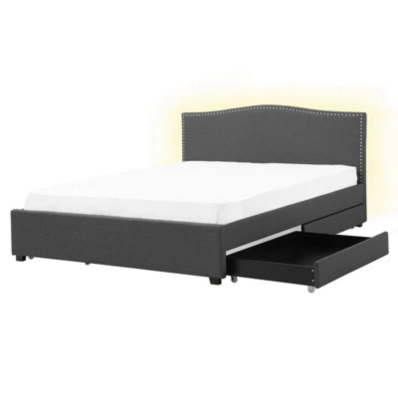 Image of Beliani Bed With Storage Drawers Fabric Montpellier 160 X 200 Cm (Eu King Size) LED Dark Grey
