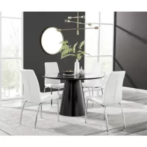 Image of Furniturebox Palma Black Semi Gloss 120cm Round Minimalist Dining Table & 4 White Isco Chairs