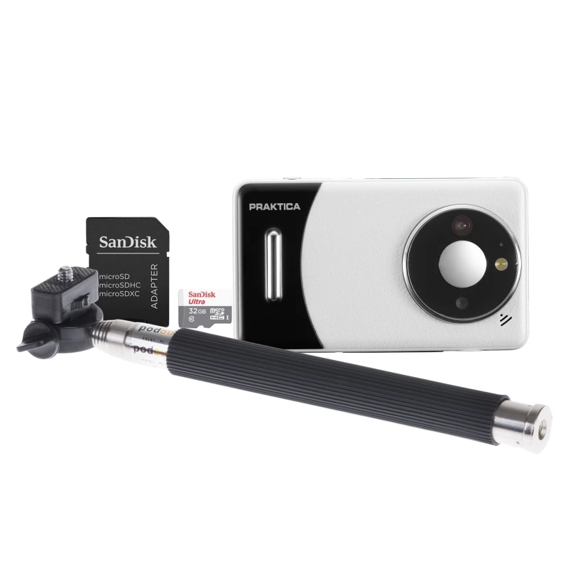 Image of PRAKTICA DZ13 Compact Digital Camera & Selfie Stick Bundle - White & Black,White 5055189045859
