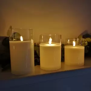 Image of Set of 3 Warm White Battery Operated Christmas Wax Candles with Timer in Clear