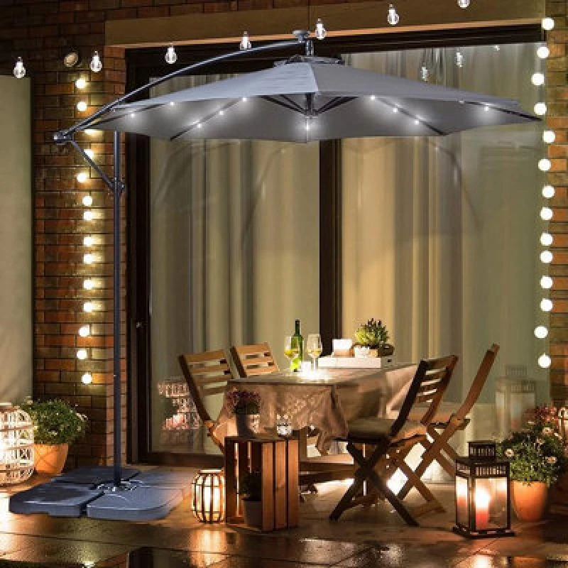 Image of Neo 3M Outdoor LED Lights Freestanding Parasol With Water Base - Grey