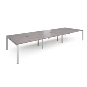 Image of Adapt triple back to back desks 4800mm x 1600mm - silver frame, grey oak top