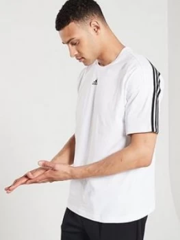 Image of Adidas 3 Stripe Centre Logo T-Shirt - White, Size S, Men