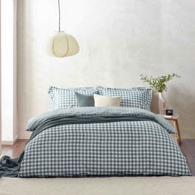 Image of Yard Barton Gingham Check Duvet Set, Double, Blue