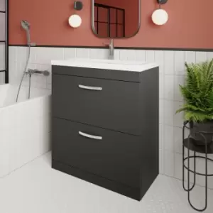 Image of Nuie - Athena Floor Standing 2-Drawer Vanity Unit with Basin-4 800mm Wide - Gloss Grey