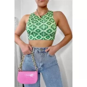 Image of I Saw It First Green Tile Print Slinky Racer Crop Top Co-Ord - Green