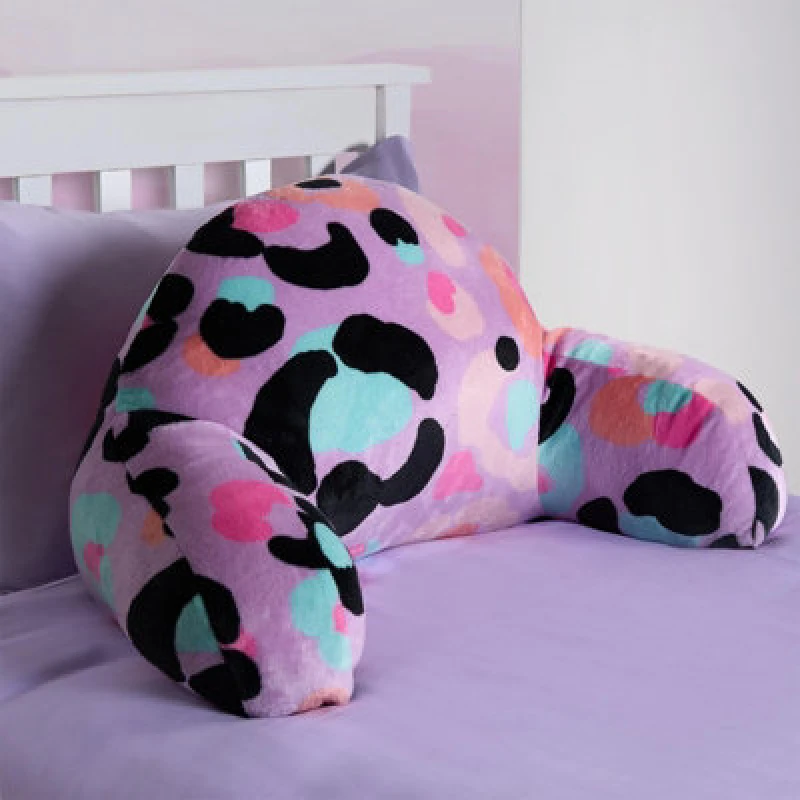 Image of OHS OHS Leopard Print Kids Cuddle Cushion Fleece Reading Pillow, Lilac Purple Lilac One Size Unisex 5027434230914