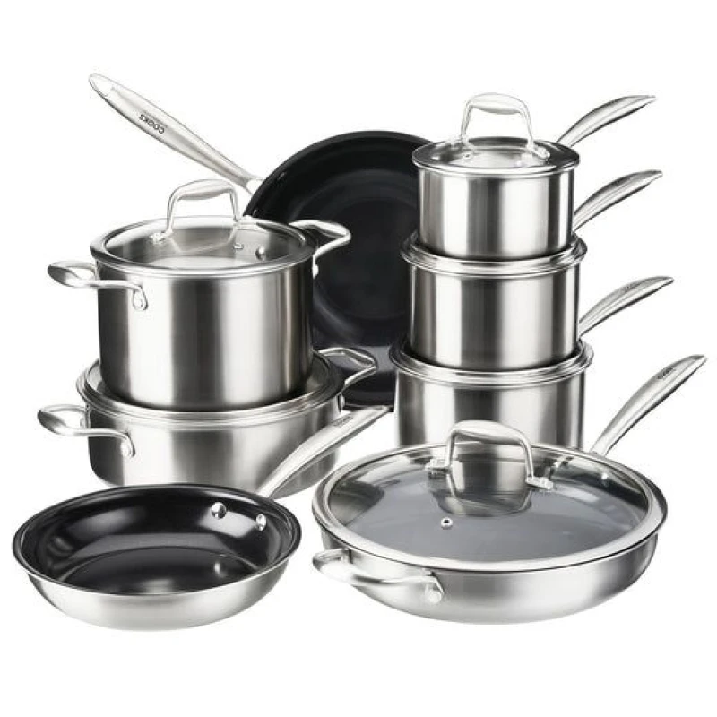Image of Cooks Professional 8 Piece Tri-Ply Cookware Kitchen Pots & Pans Set in Silver Size: 8 Pack Silver Unisex 8 Pack