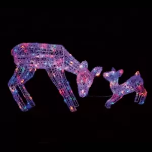Image of Premier Decorations 70-38cm Multi Action Soft Acrylic Mother And Baby Deer With 230 Multi LEDs
