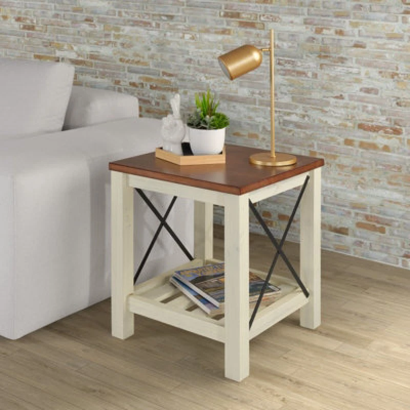 Image of Mercers Furniture Cottage White/cream Painted Pine Lamp Table Wooden With Storage Shelf 60H X 50W X 50D Cm