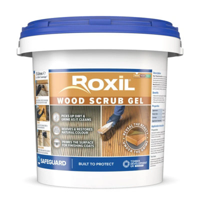 Image of Roxil Wood Scrub Gel (5L) - Oxalic Acid-Based Cleaner And Reviver For Weathered Outdoor Timber, Decking, Fence & Garden Furniture