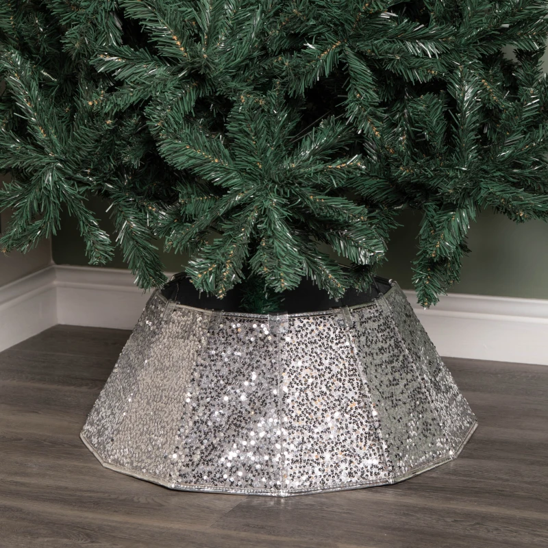 Image of 40cm/68cm Silver Fabric Folding Christmas Tree Skirt Decoration with Sequins