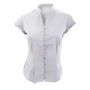 Image of Kustom Kit Ladies Continental Blouse Mandarin Collar Cap Sleeve (10 UK) (White)
