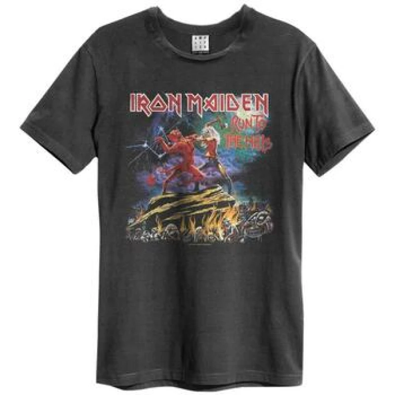 Image of Amplified Amplified Men Run To The Hills Iron Maiden T-Shirt in Charcoal Size: Small Charcoal S Male 5063470015313
