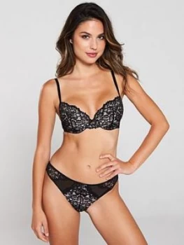 Image of Ann Summers Timeless Affair Plunge Bra - Black Nude, Black/Nude, Size 36E, Women