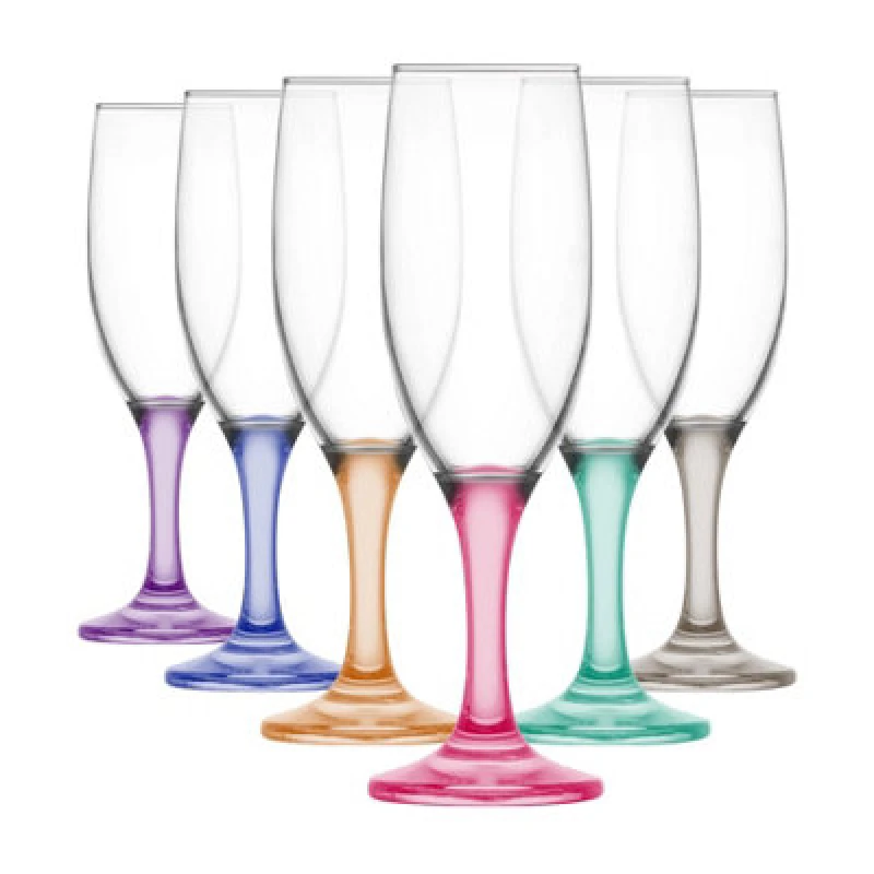 Image of LAV Glassware Lav Misket Glass Champagne Flutes - 190ml - Coloured Stem - Pack Of 6