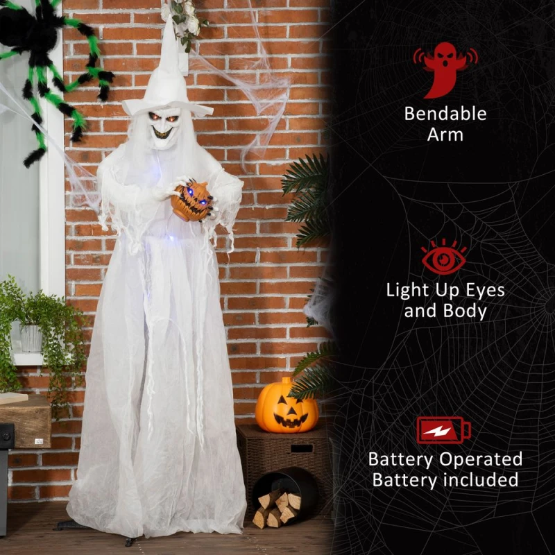 Image of Outsunny 72" White Witch Halloween Prop Decoration, Life Size Standing Skeleton Ghost 844-526V00WT