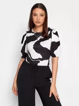 Image of Long Tall Sally Abstract Print Puff Sleeve Top, Black, Size 20, Women