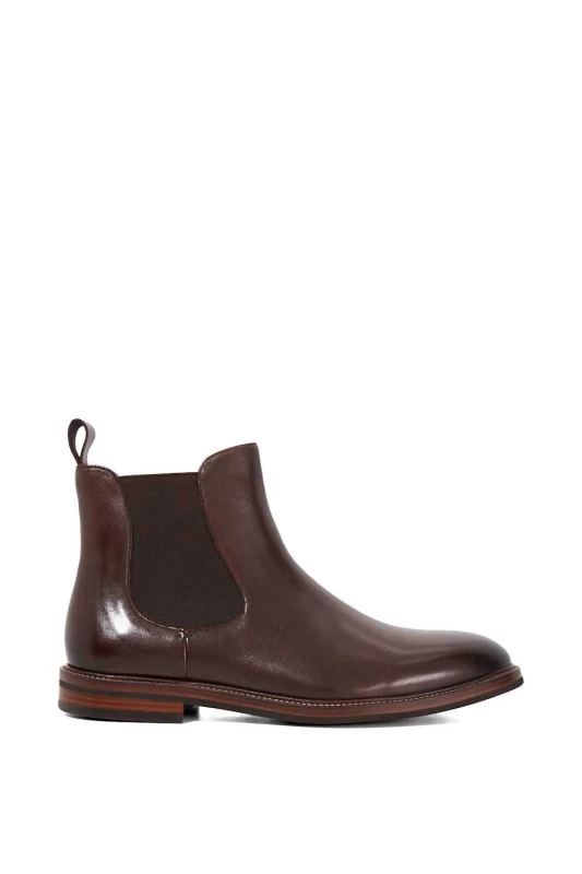 Image of Dune London Dune London Men 'Maisen' Leather Chelsea Boots in Brown Size: 9 Brown 9 Male 5050808716066