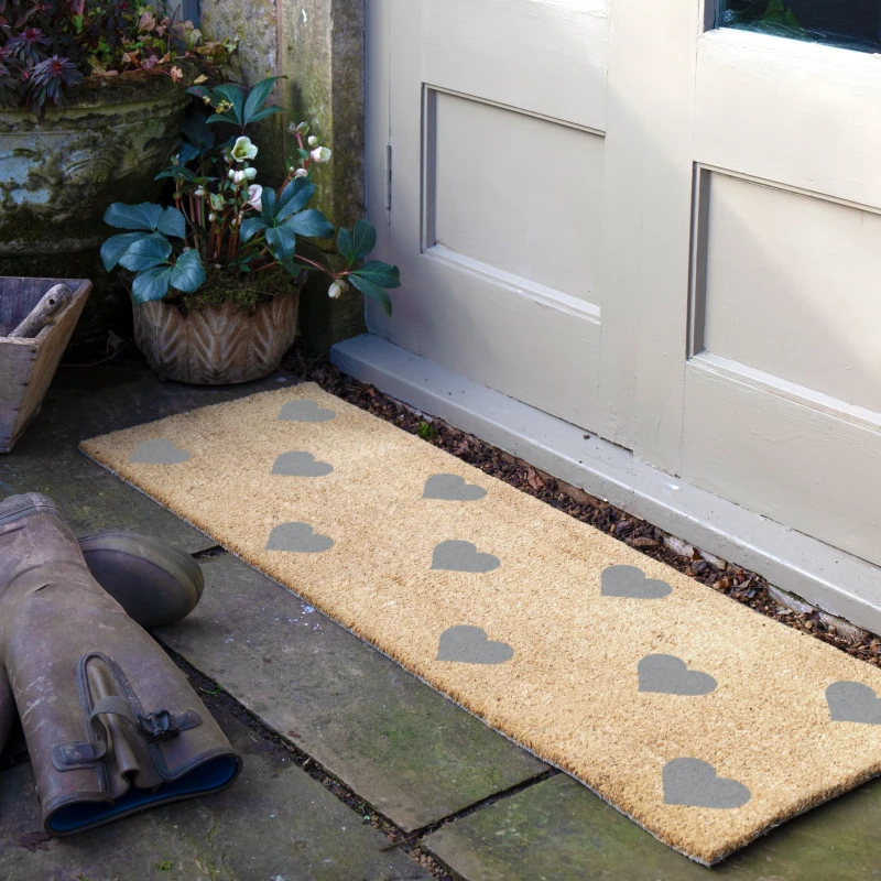Image of Artsy Mats Grey Hearts Patio Doormat Beige unisex