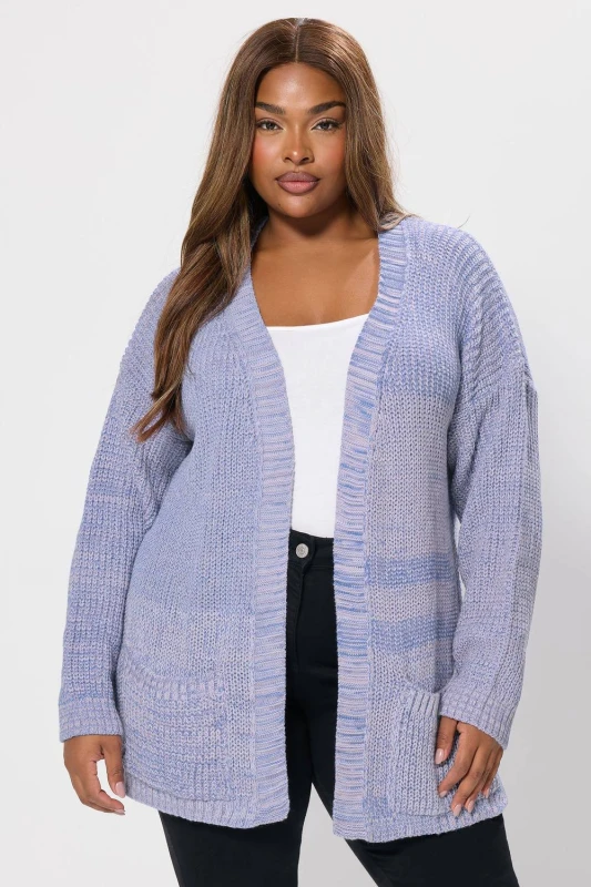 Image of Yours Womens Knitted Pointelle Cardigan in Purple Size: 30-32 Purple Female 30-32