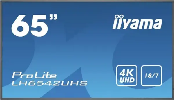Image of iiyama LH6542UHS-B3 signage display Digital signage flat panel 163.8cm (64.5") IPS 500 cd/m 4K Ultra HD Black Built-in processor Android 8.0 18/7