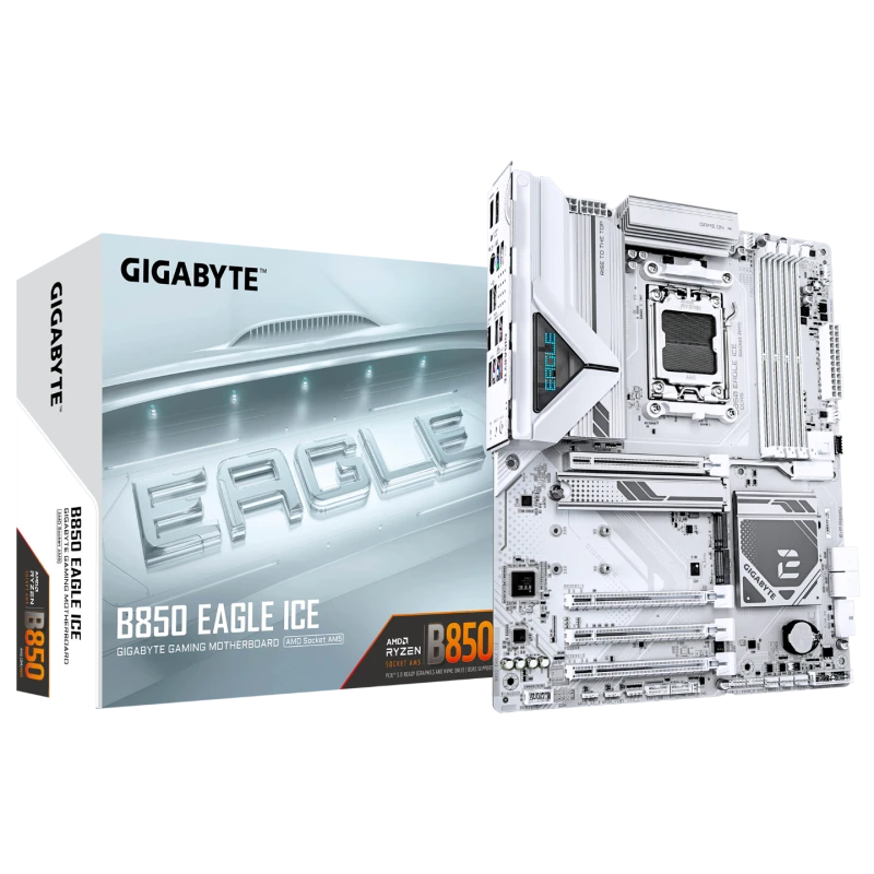 Image of Gigabyte B850 EAGLE ICE AMD Ryzen AM5 DDR5 ATX Motherboard - WHITE