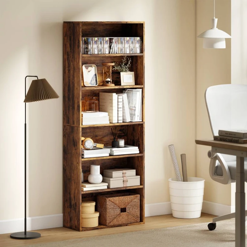 Image of HOMCOM 6 Tier Bookshelf, Freestanding Bookcase with Adjustable Shelves in Brown Brown Unisex