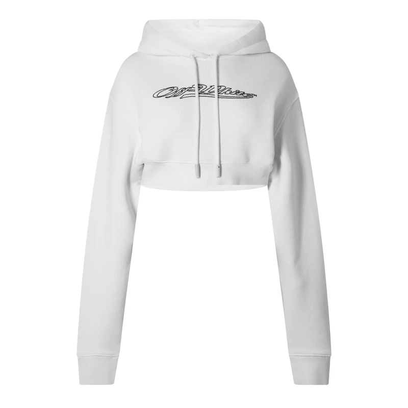 Image of Off White Womens Blng Bbl Logo Cotton Long Sleeve Cropped Hoodie White female 12 (M)