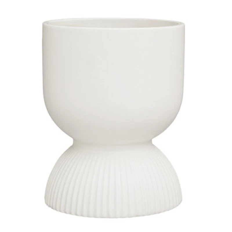 Image of Orsina Lightweight White Planter, Durable Ceramic Construction Outdoor Pot, Cylindrical Design Flower Planter