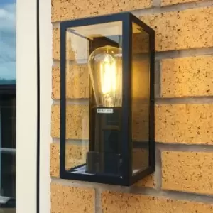 Image of Harperliving - Harper Living Black Modern Clear Glass Outdoor Wall Light (23.5 x 11.2 x 11cm)