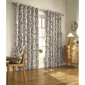 Image of Furn Reno Ringtop Geometric Eyelet Curtains (168cm x 183cm) (Charcoal/Gold)