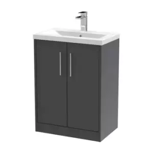 Image of Hudson Reed Juno 600mm Floor Standing 2 Door Vanity & Mid-Edge Basin - Graphite Grey