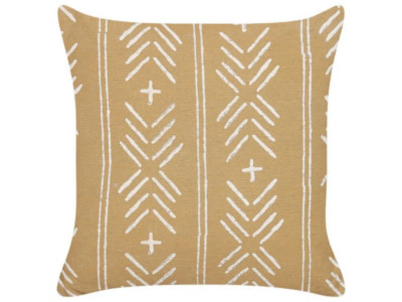 Image of Beliani Throw Cushion Banyan Cotton 45 X 45cm Sand Beige Geometric Pattern