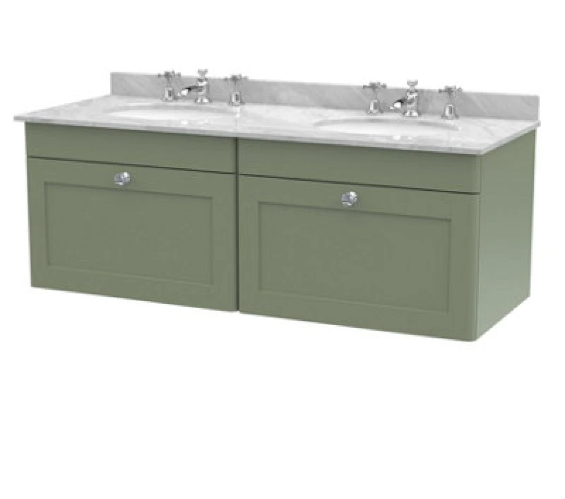 Image of nuie 1200mm Wall Hung 2 Drawer Vanity & Marble Top - Satin Green CLC894GR6