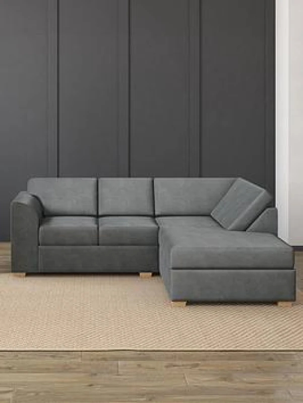 Image of Aspire Modo L Shaped Sofa With Corner On The Right, Fixed Back, Plush Velvet Ebony, Black MO-FB-PV08-RL