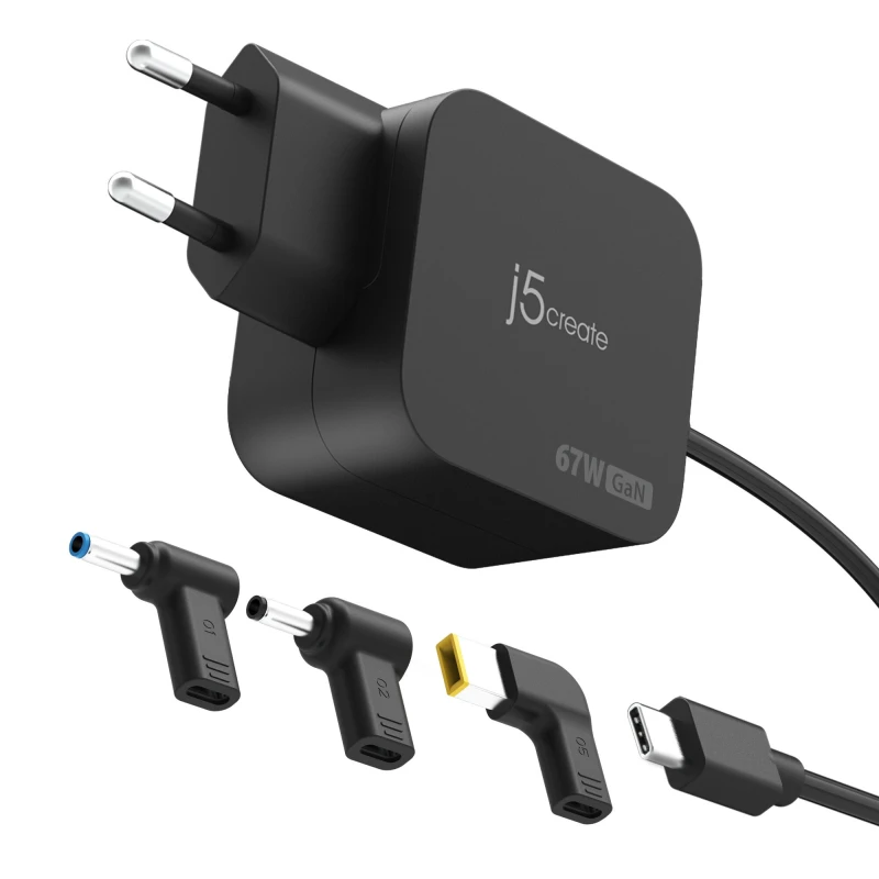 Image of j5 create j5create JUP1565DCE3A-EN 67W GaN PD USB-C Mini Charger with 3 Types of DC Connector - EU JUP1565DCE3A-EN