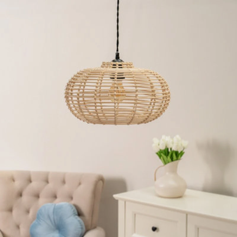 Image of ValueLights Romy Natural Rattan Pendant Ceiling Floor Lamp Light Shade Natural