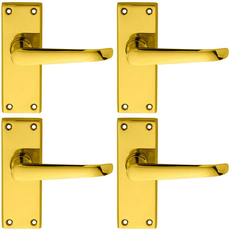Image of Loops 4x PAIR Straight Victorian Handle on Latch Backplate 150 x 42mm Polished Brass Metallics