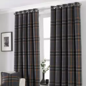 Image of Riva Home Aviemore Checked Pattern Ringtop Curtains (66 x 72" (168 x 183cm)) (Rust) - Rust