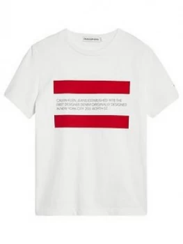 Image of Calvin Klein Jeans Boys Short Sleeve Flock T-Shirt - White