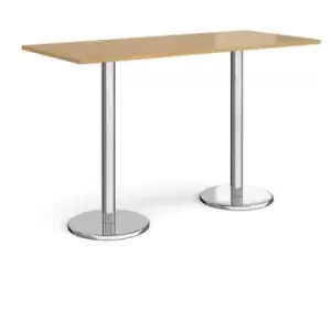 Image of Pisa rectangular poseur table with round chrome bases 1800mm x 800mm - oak