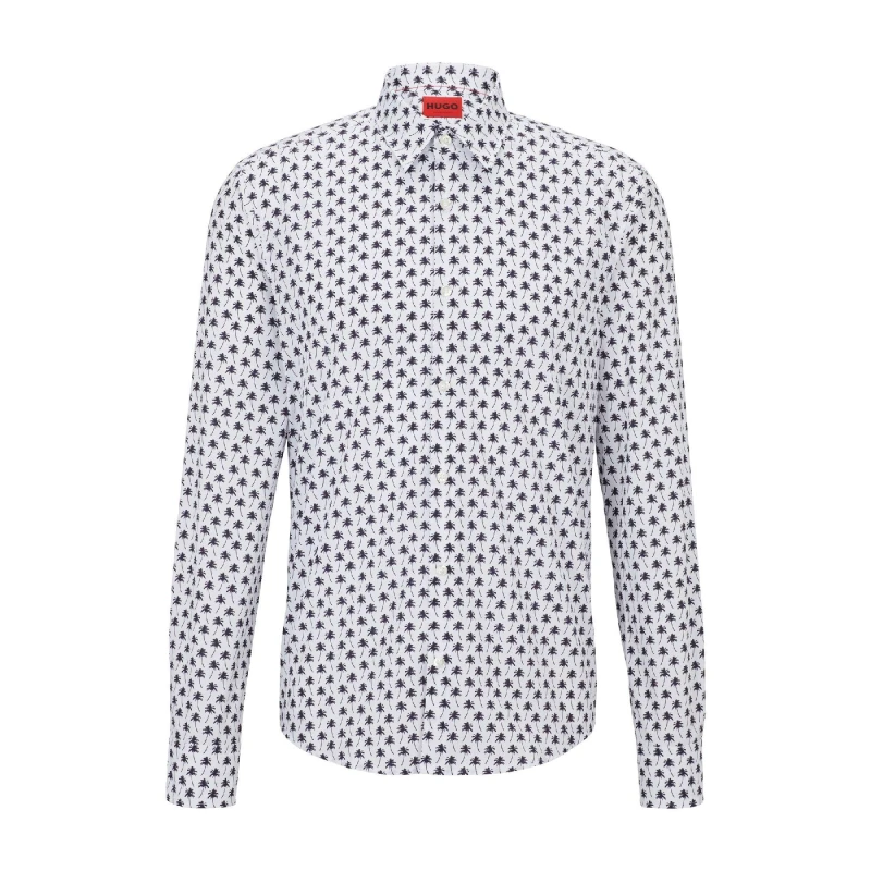 Image of Hugo Mens Ermo Long Sleeve Oxford Shirt Open White male S