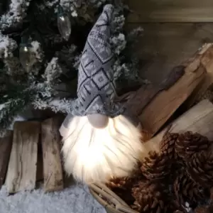 Image of 27cm Tall Christmas Light Up Gnome Gonk Nordic Decoration Grey Patterned Hat Sitting