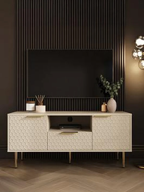 Image of GFW GFW Azariah 2 Door Single Drawer Single Shelf Ivory TV Unit Ivory