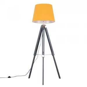 Image of Clipper Grey and Chrome Tripod Floor Lamp with XL Mustard Aspen Shade