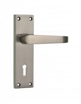 Image of Wickes Toronto Victorian Straight Locking Door Handle - Satin Nickel 1 Pair