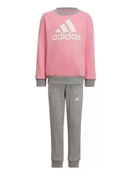 Image of adidas Younger Girls Essentials Badge Of Sport Crew & Jogger Set - Light Pink, Size 4-5 Years, Women