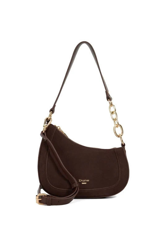Image of Dune London Womens 'Direction' Suede Shoulder Bag in Dark Brown Dark Brown Female One Size